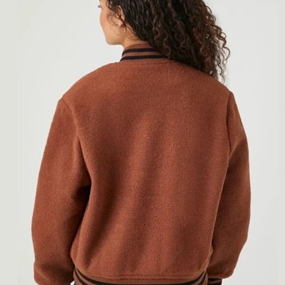 Forever 21 Varsity Striped Letterman Jacket Bomber Women's Size L - Picture 2 of 7